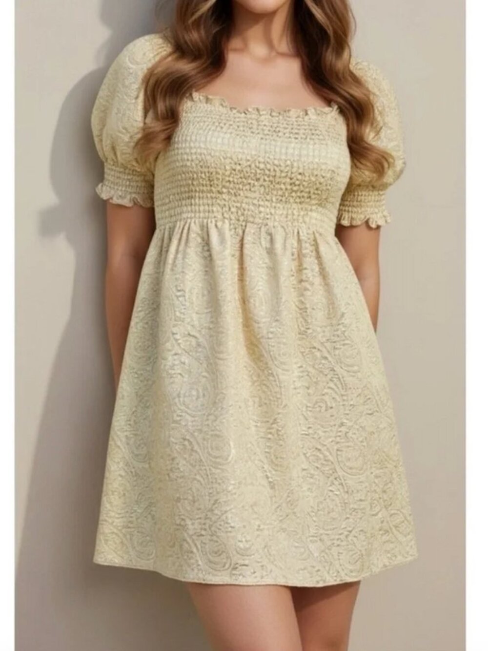 Hill House Athena Nap Dress Gold Brocade EUC S
